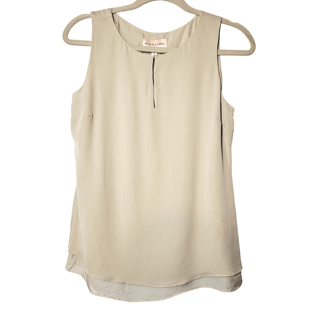Black Label by Chicos Womens Champagne Silk Sleeveless Keyhole Top Size 4 Luxury